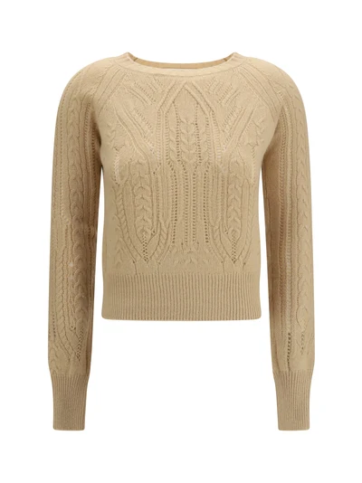 long sleeve cable knit and openwork cashmere sweater