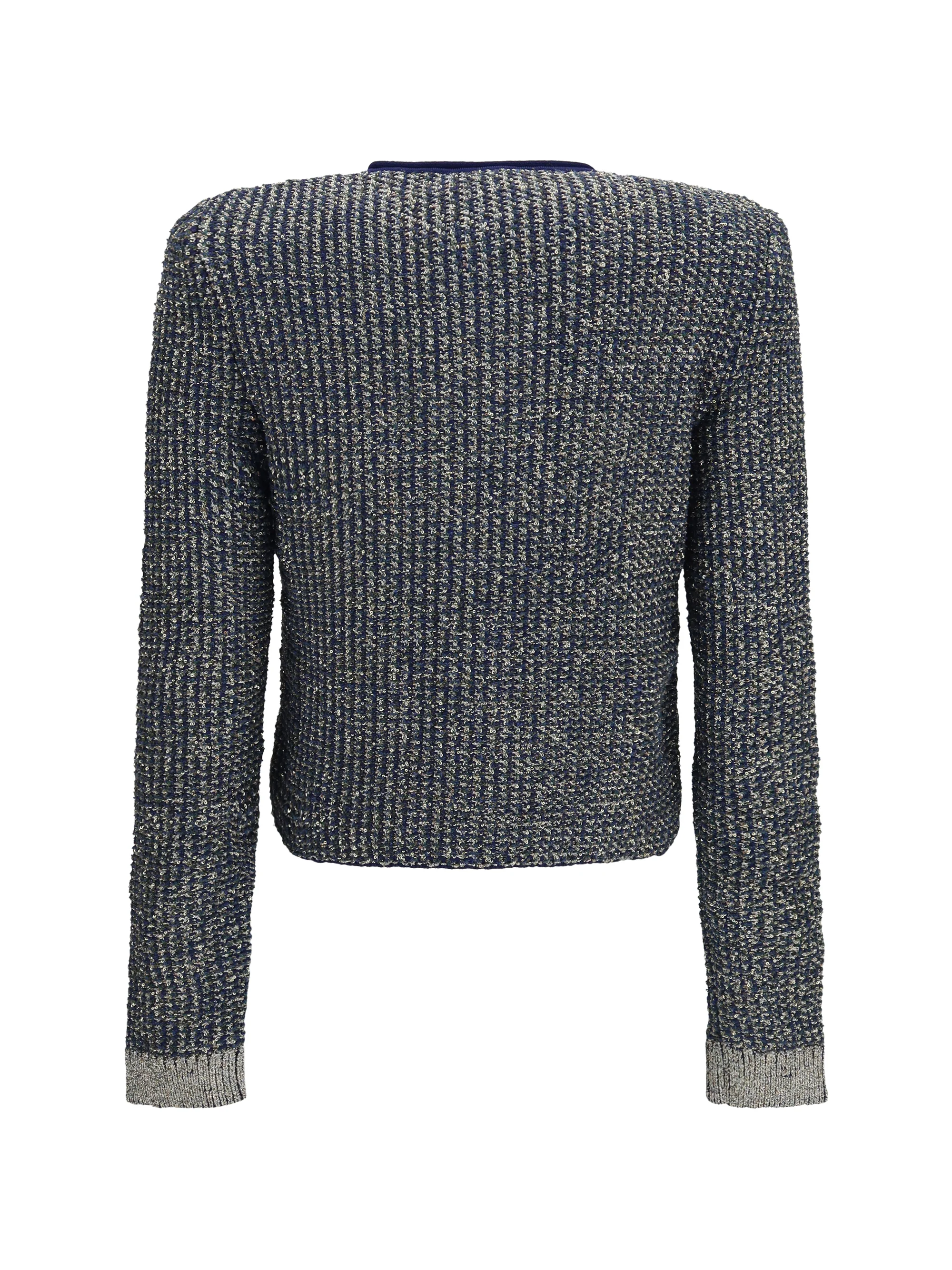 quilted sequin cardigan with decorative buttons