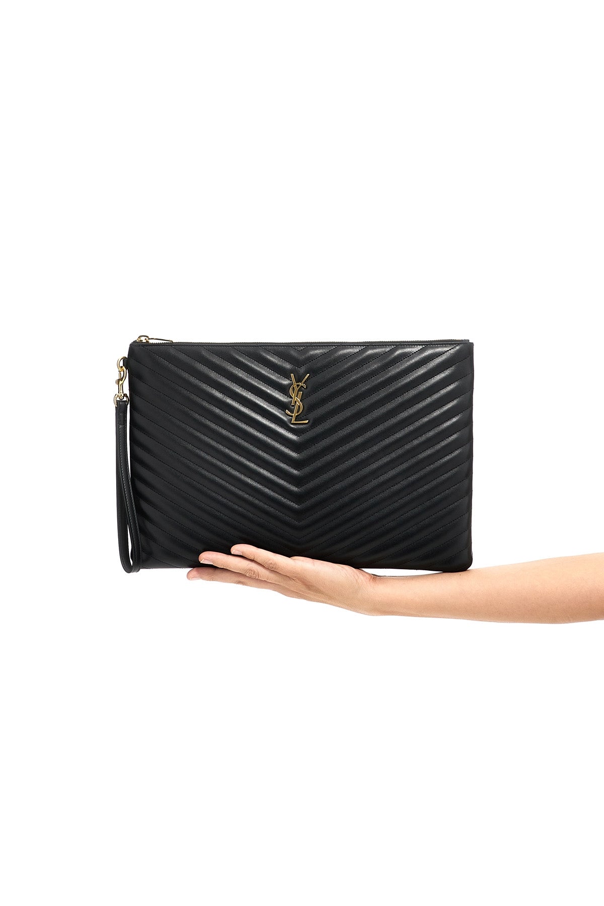 SAINT LAURENT OS cassandre chevron quilted leather clutch bag