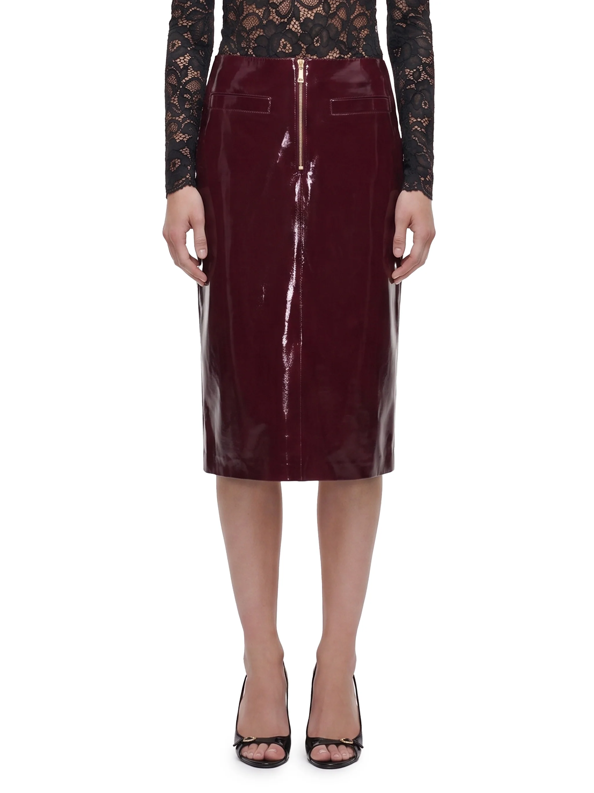 purple faux leather skirt