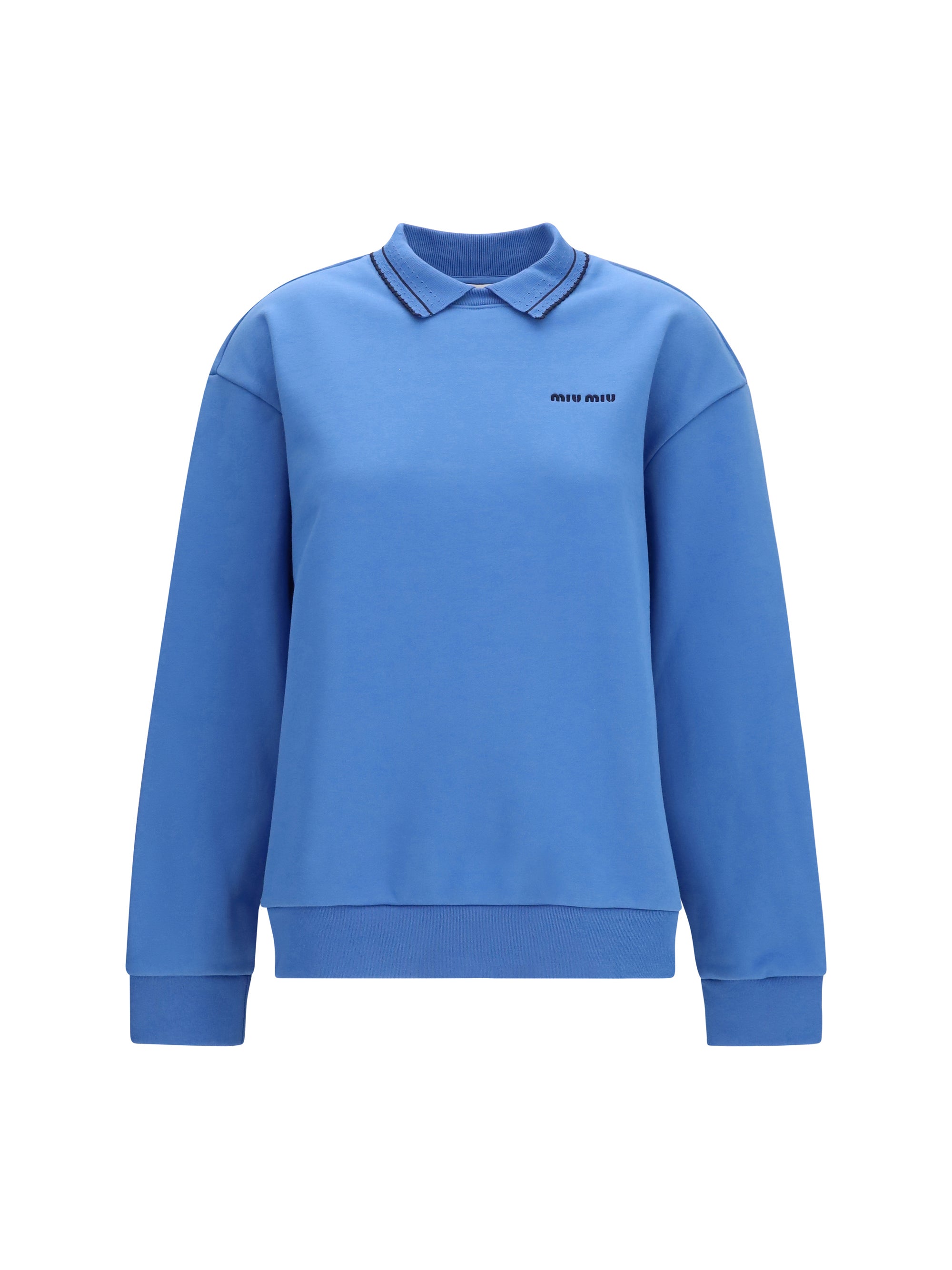 crewneck sweatshirt with embroidered logo and collar