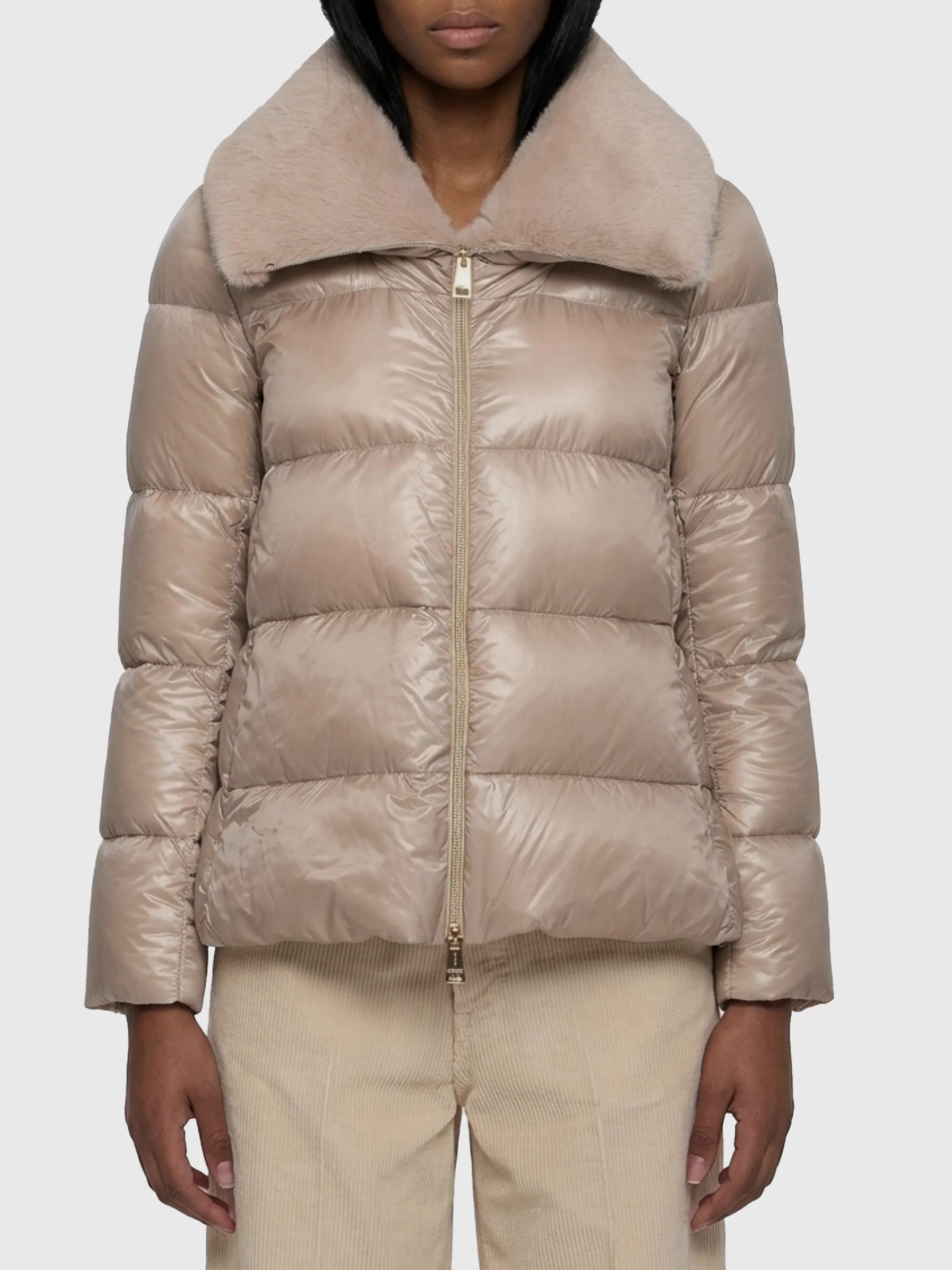 HERNO 40 ultralight nylon and fur collar jacket