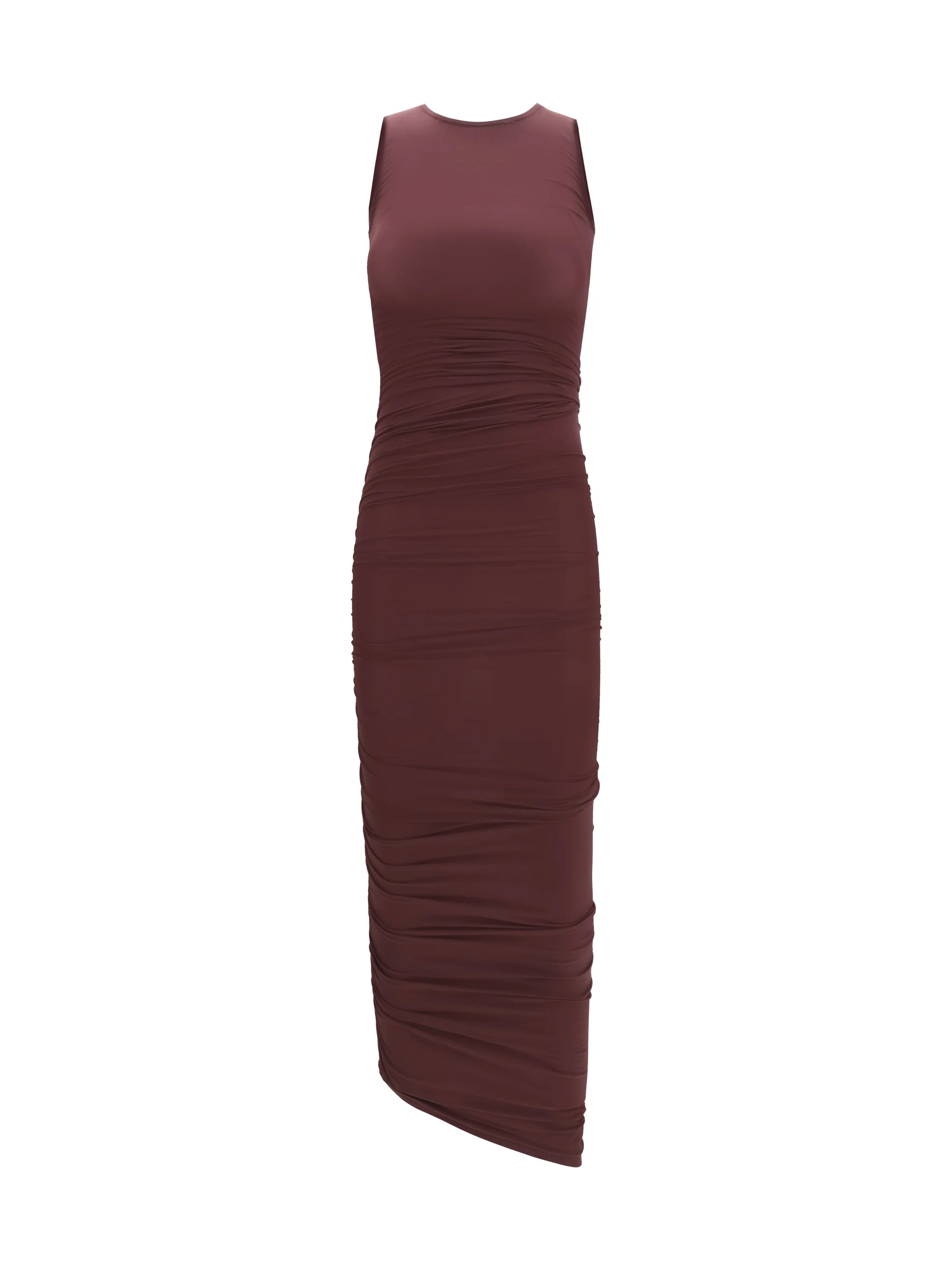 asymmetric semi-sheer midi dress