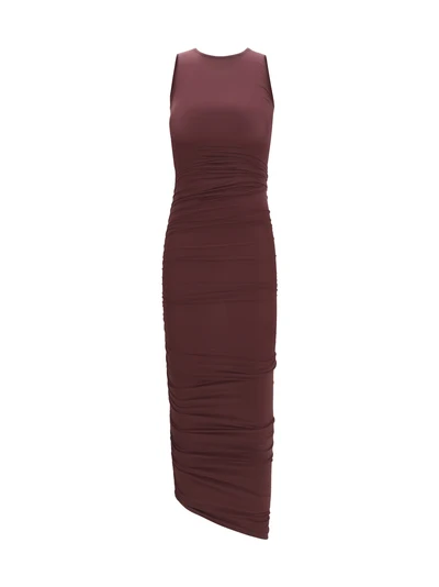 asymmetric semi-sheer midi dress