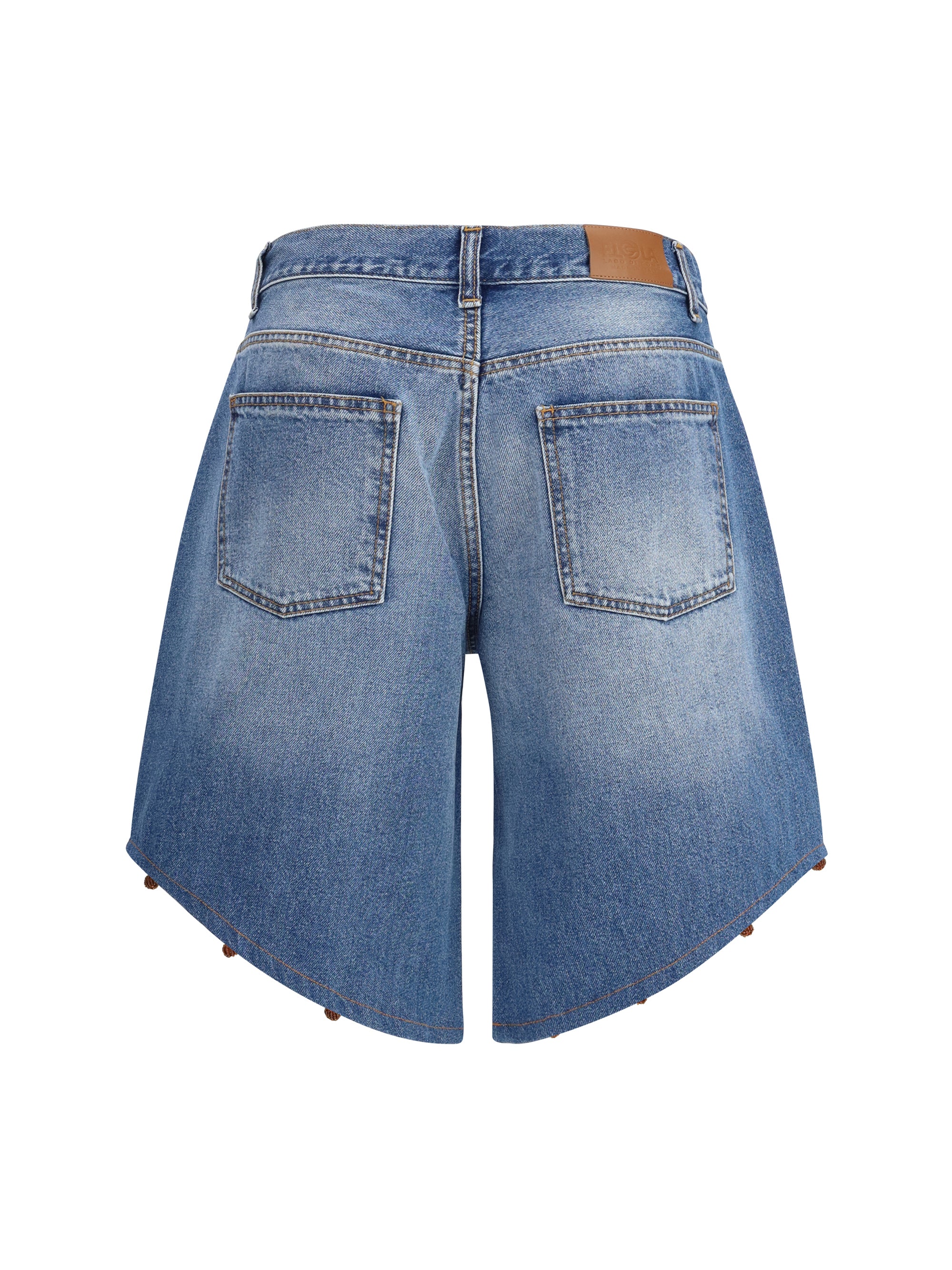 bermuda shorts with embroidered edges and pom pom detailing