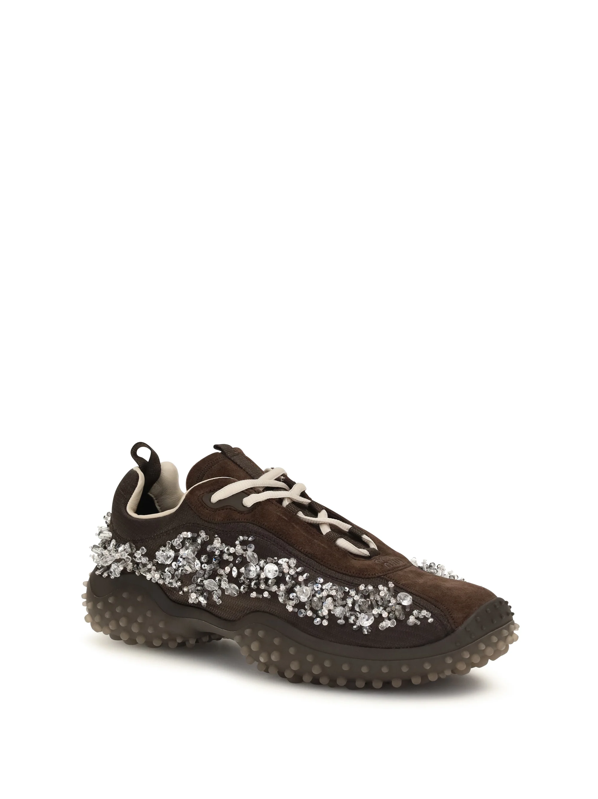 MIU MIU 39 suede and technical fabric sneakers with crystals