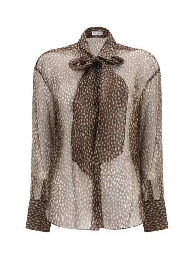 dapple silk organza shirt with neck tie