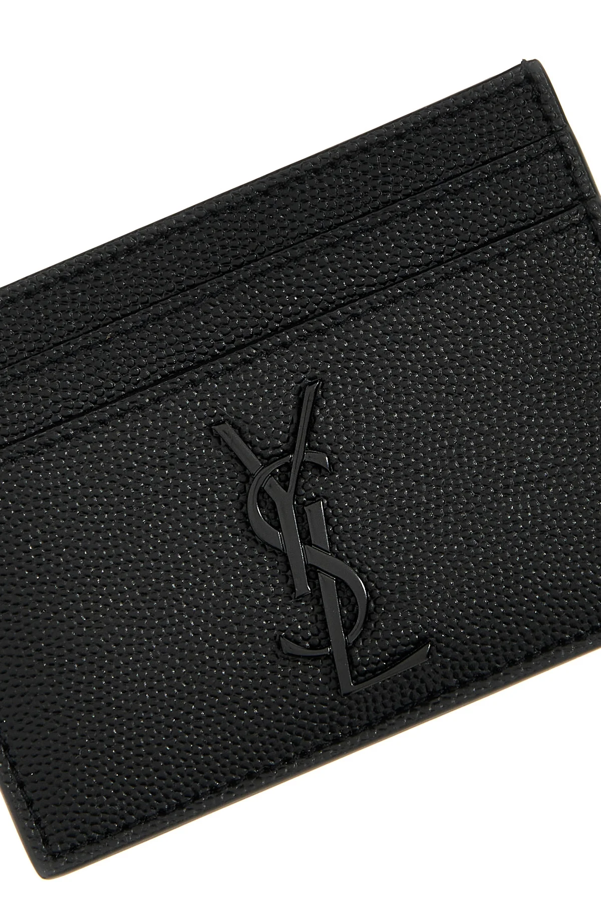 black leather grain de poudre metallic logo tone on tone