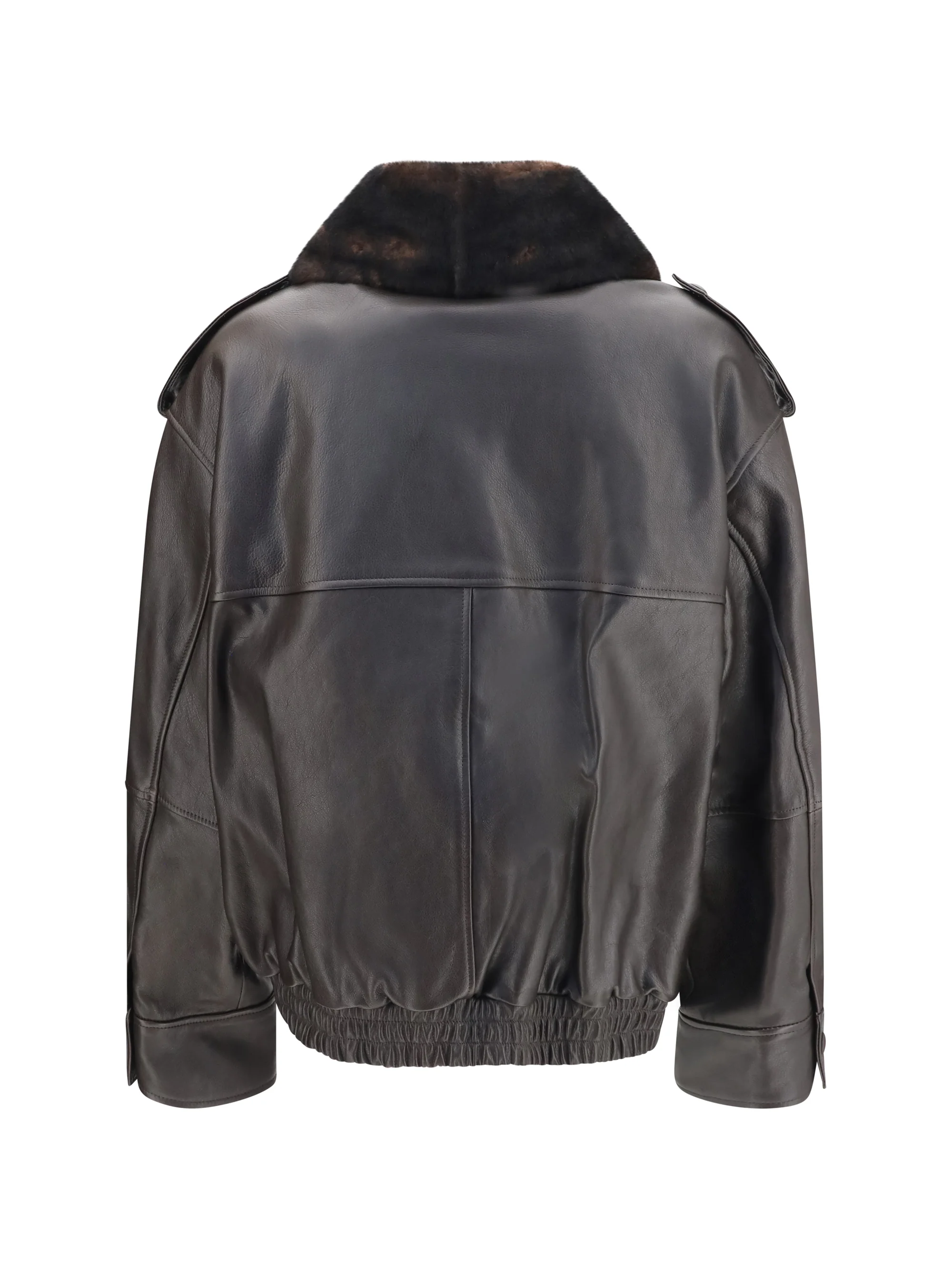 LOULOU DE SAISON 38 russo leather bomber with shearling collar