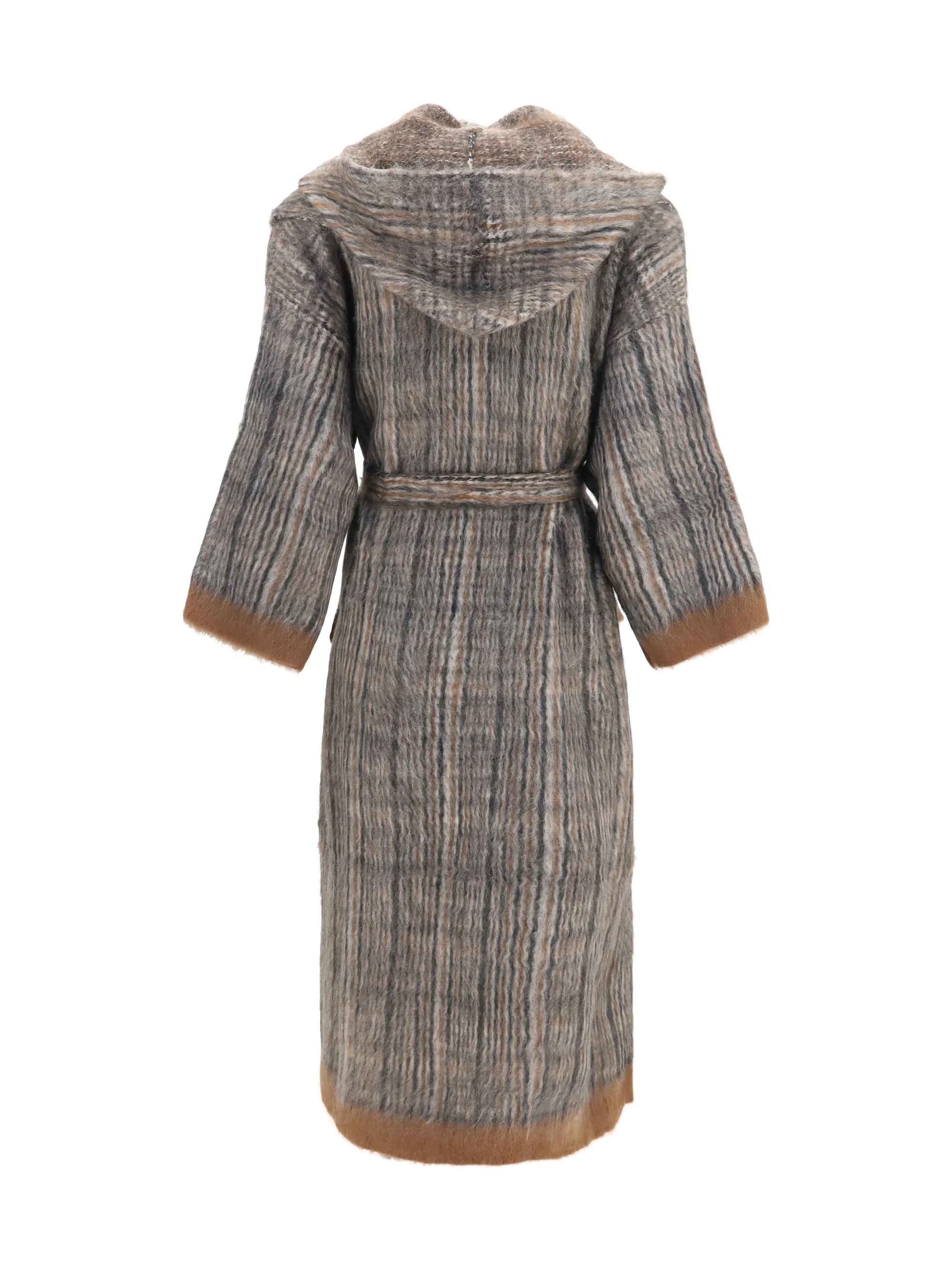 BRUNELLO CUCINELLI M prince of wales double-knit mohair and wool coat with scarf