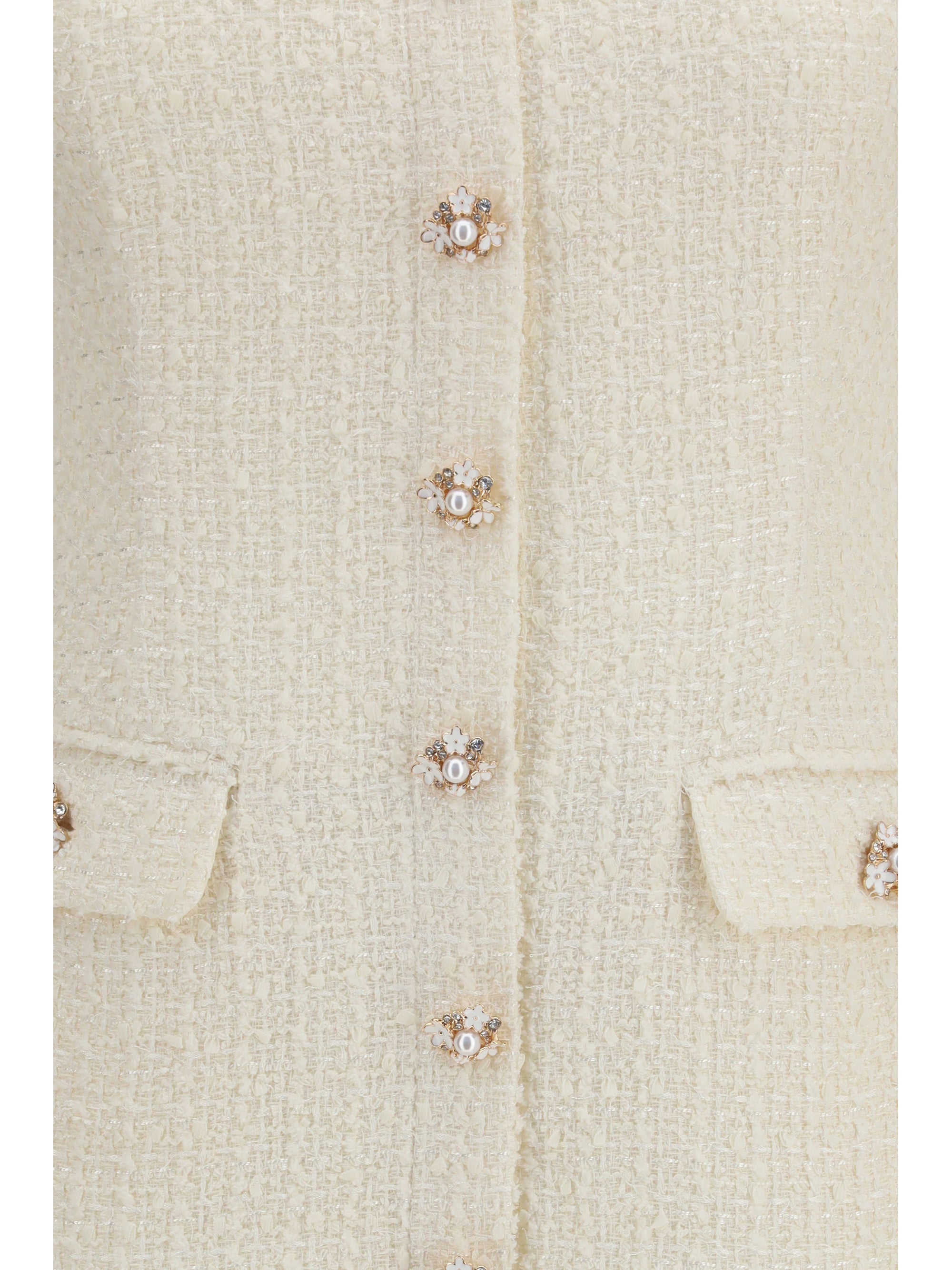 tailored mini dress with bouclé lace inserts