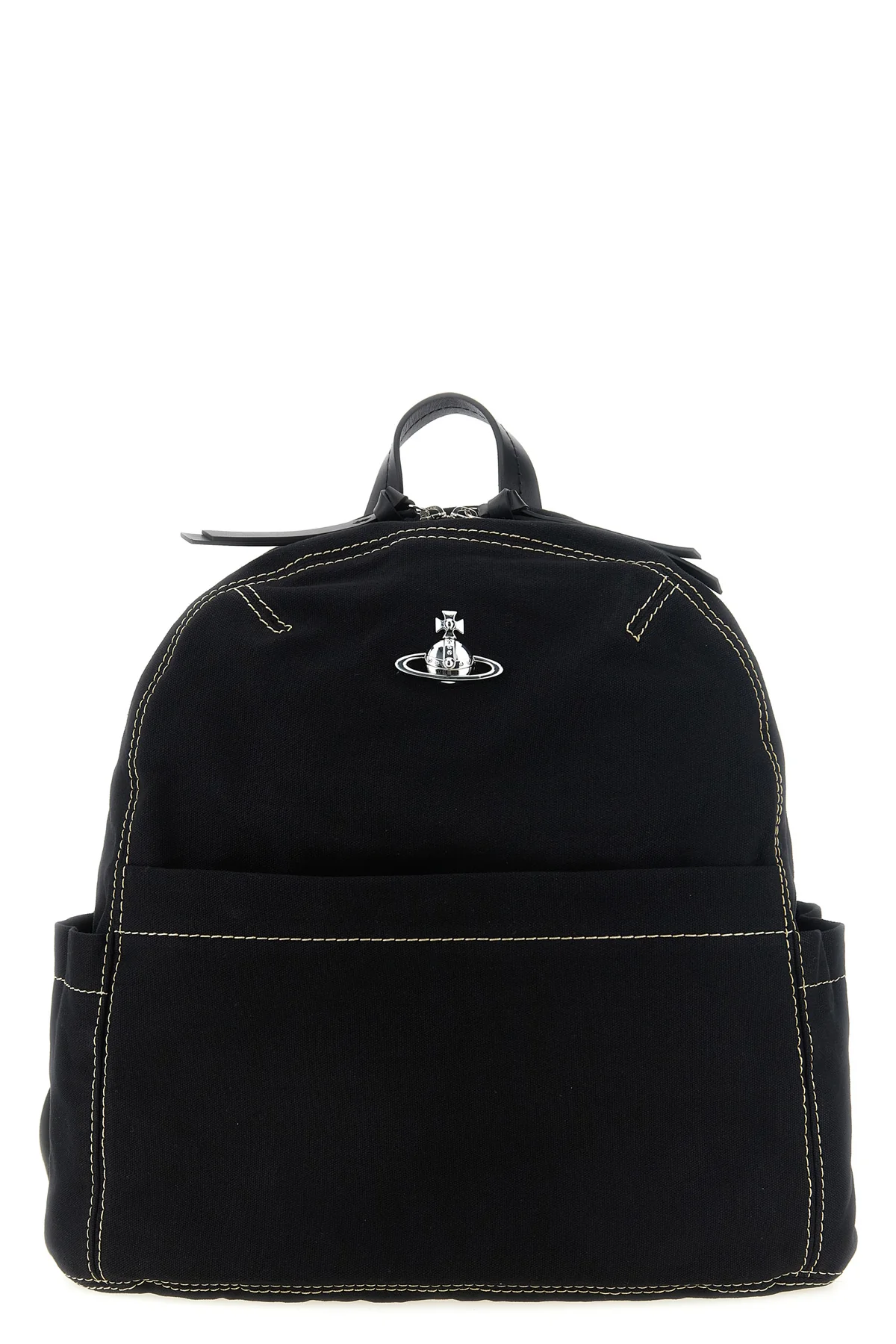 VIVIENNE WESTWOOD OS the vivienne westwood george medium backpack is made of sturdy black cotton ca