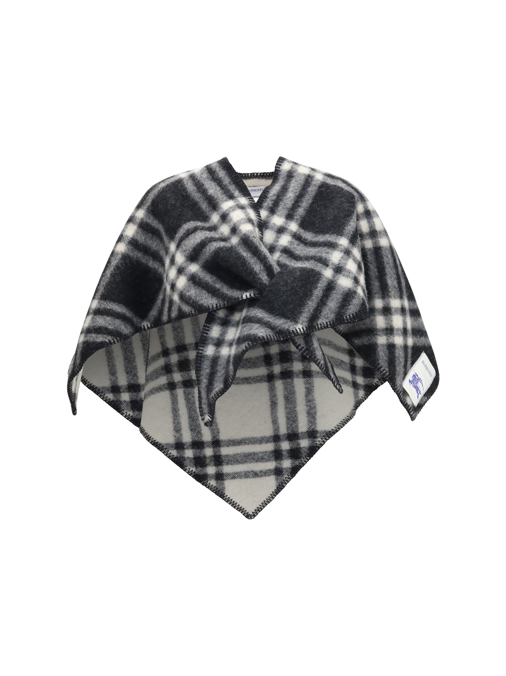 short wool check poncho