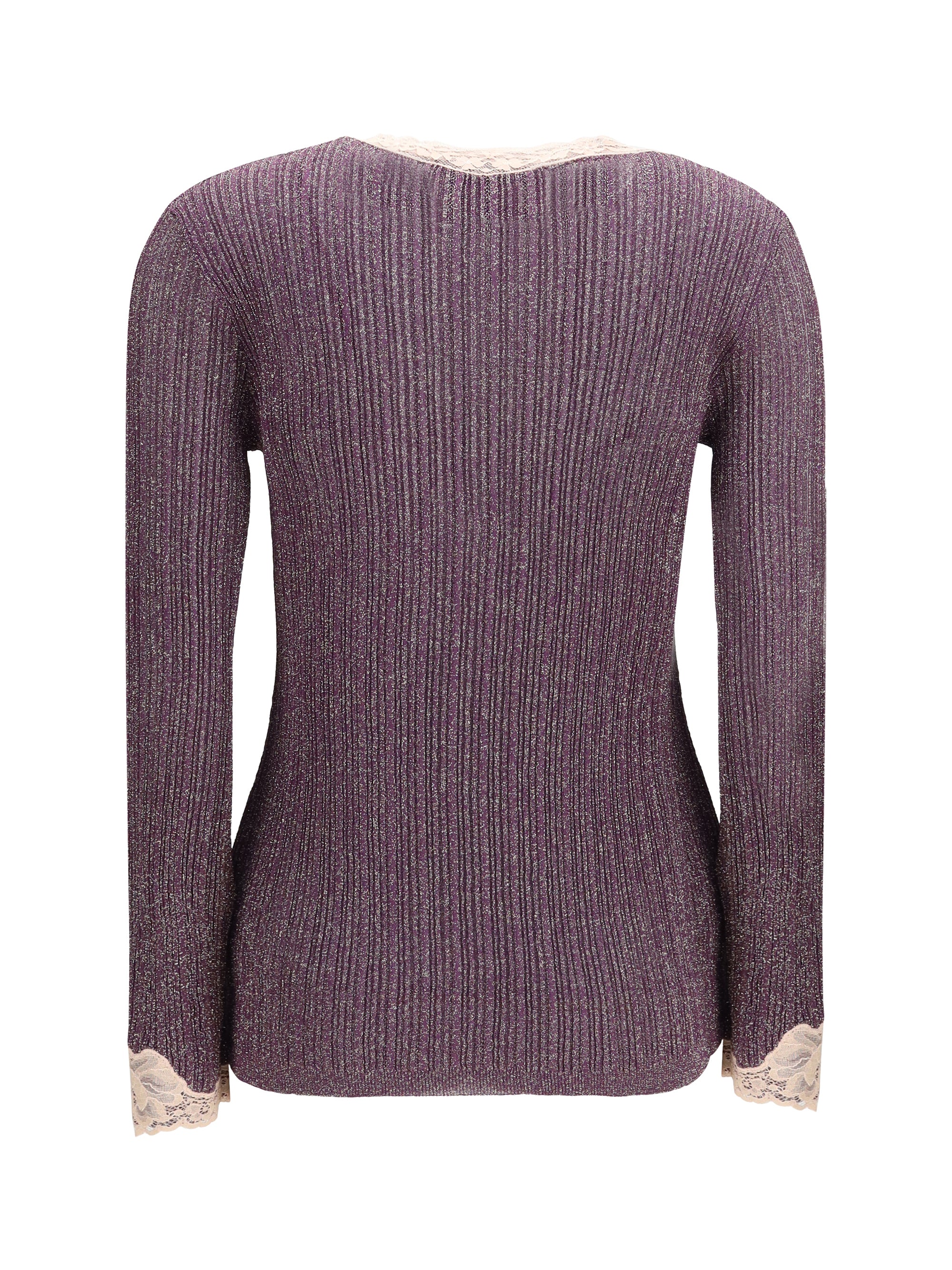VALENTINO L lurex knit cardigan with lace