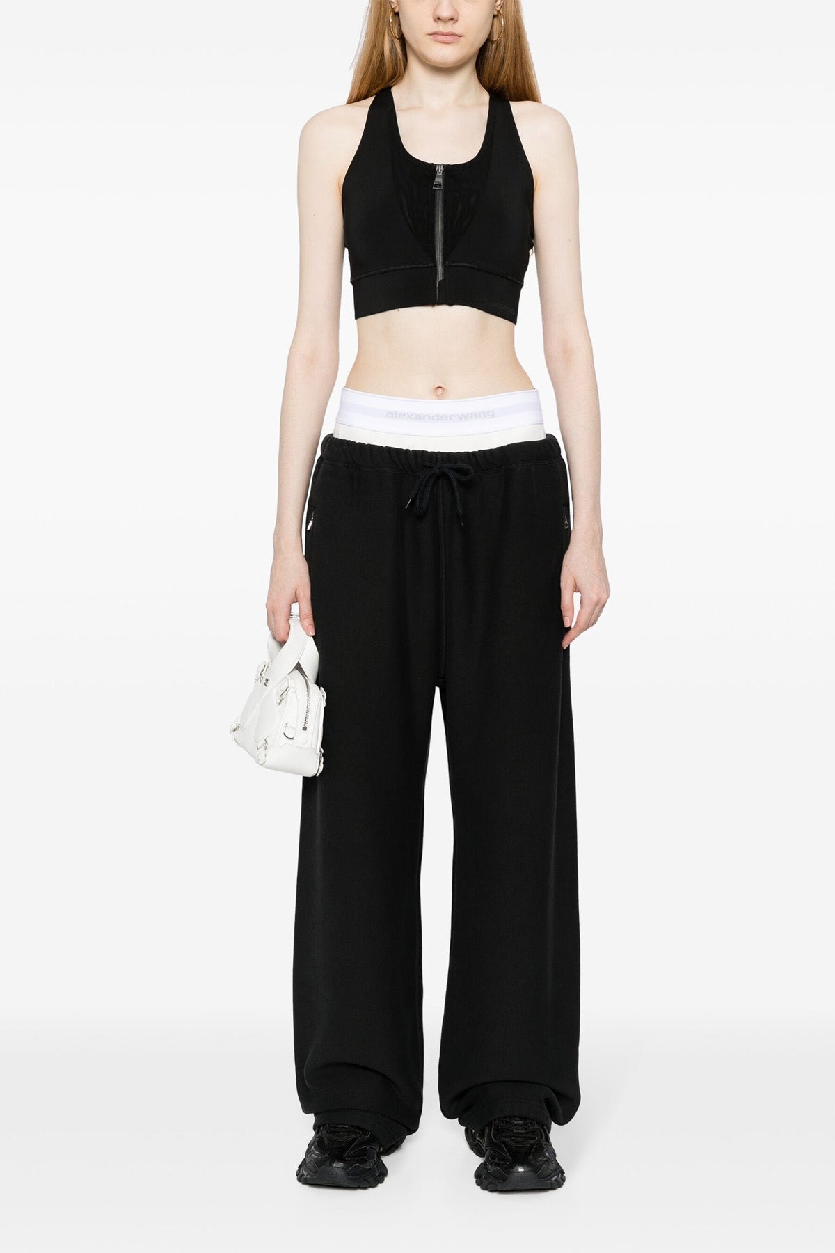 T BY ALEXANDER WANG M wide leg w/ logo elastic exposed brief cotton joggers
