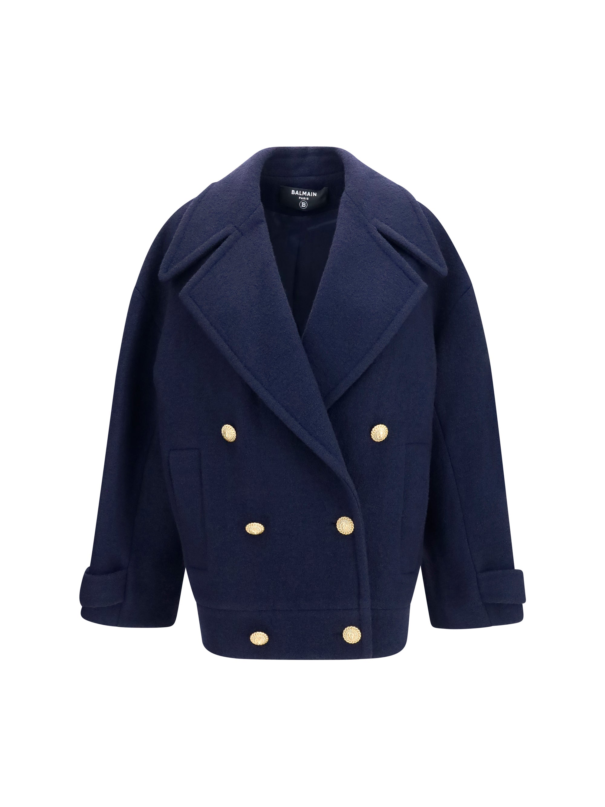 double-breasted wool coat with buttons