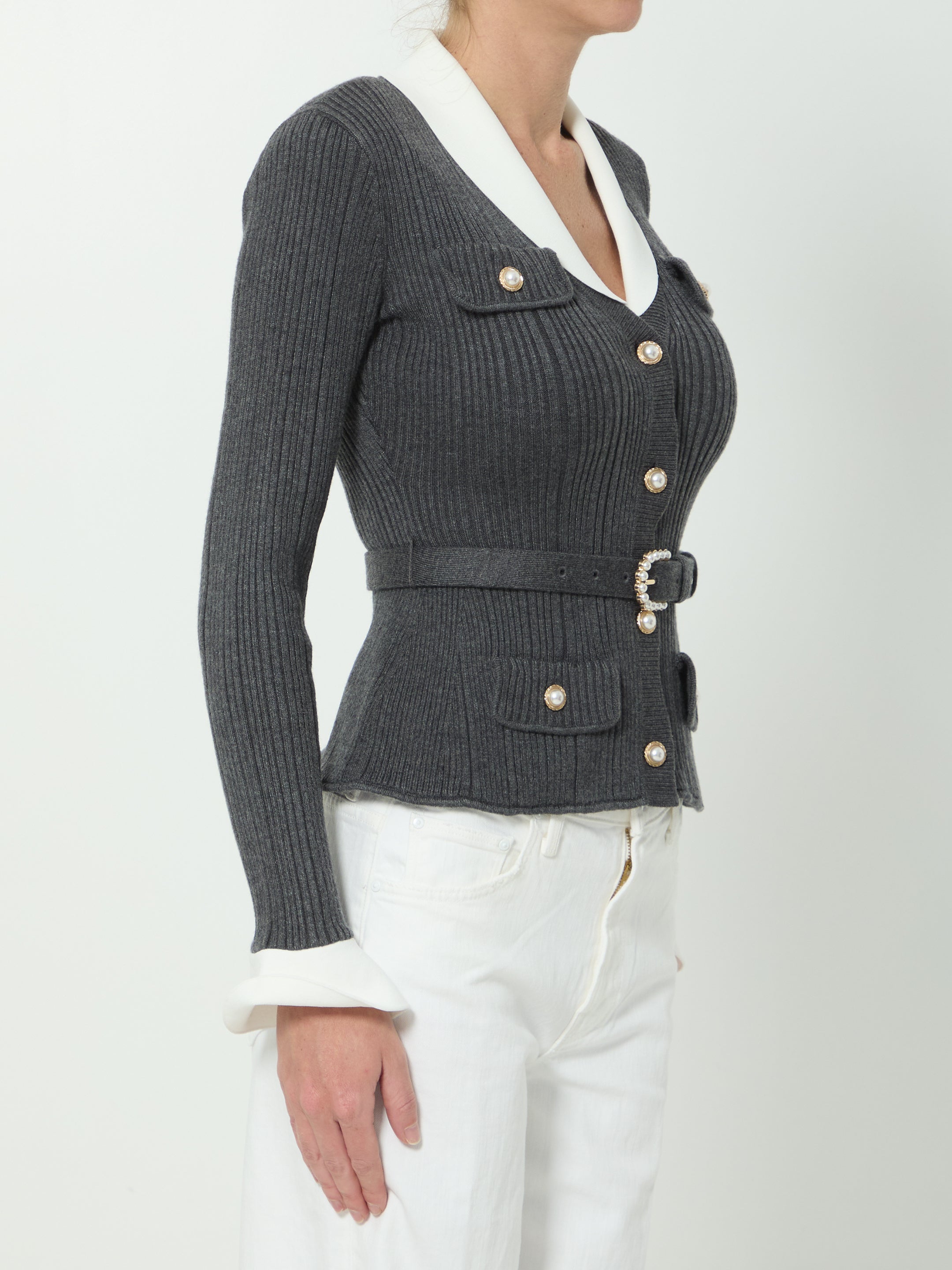 SELF PORTRAIT M ribbed knit cargidan 