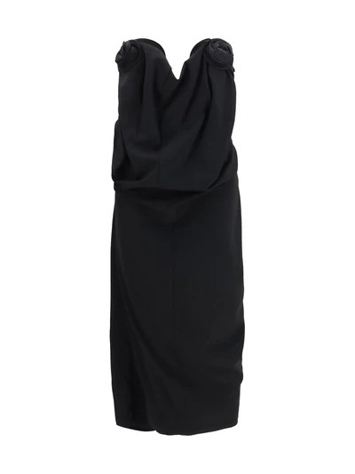 draped dress with sculptural floral details