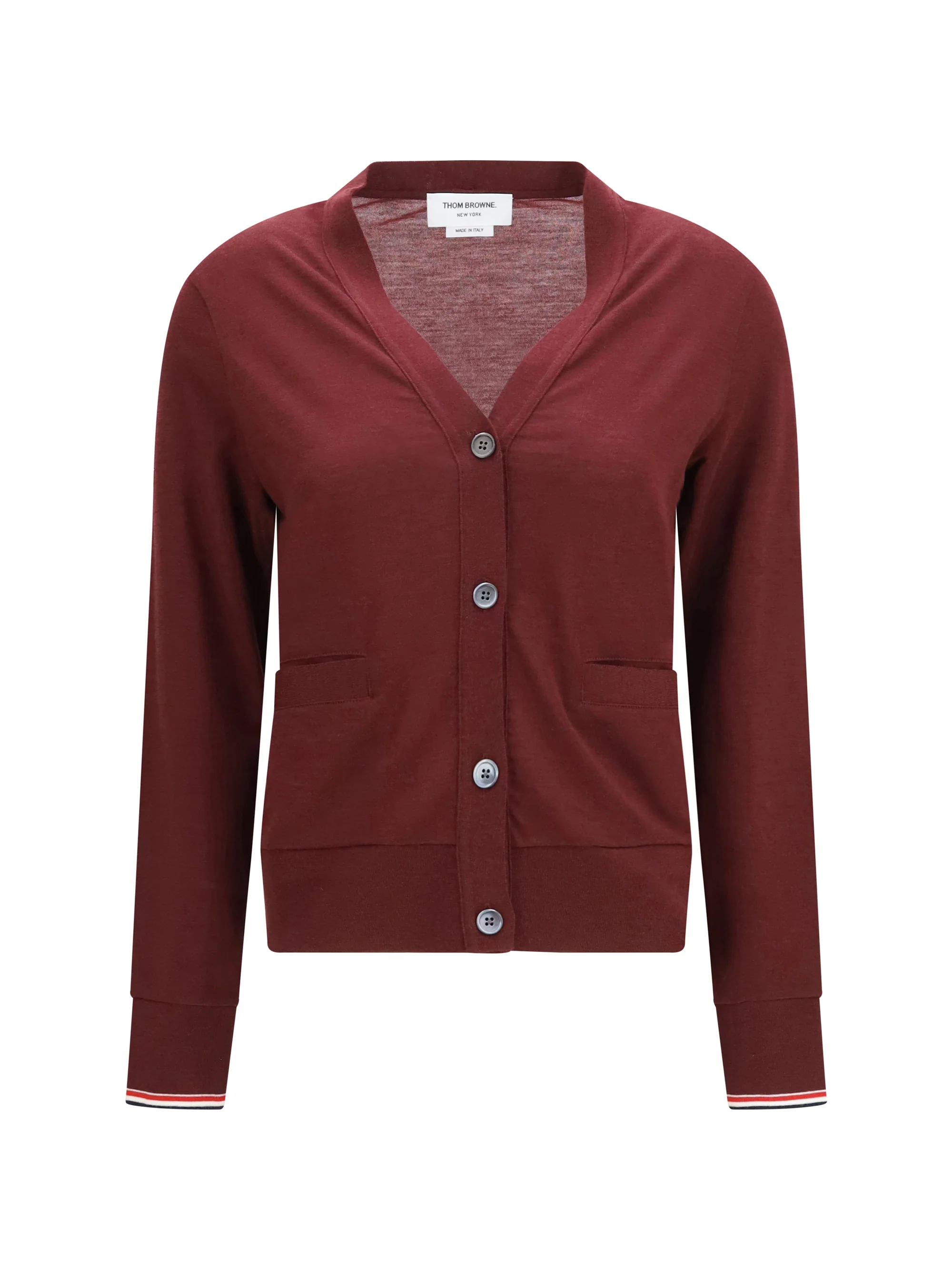THOM BROWNE 38 v-neck merino wool cardigan