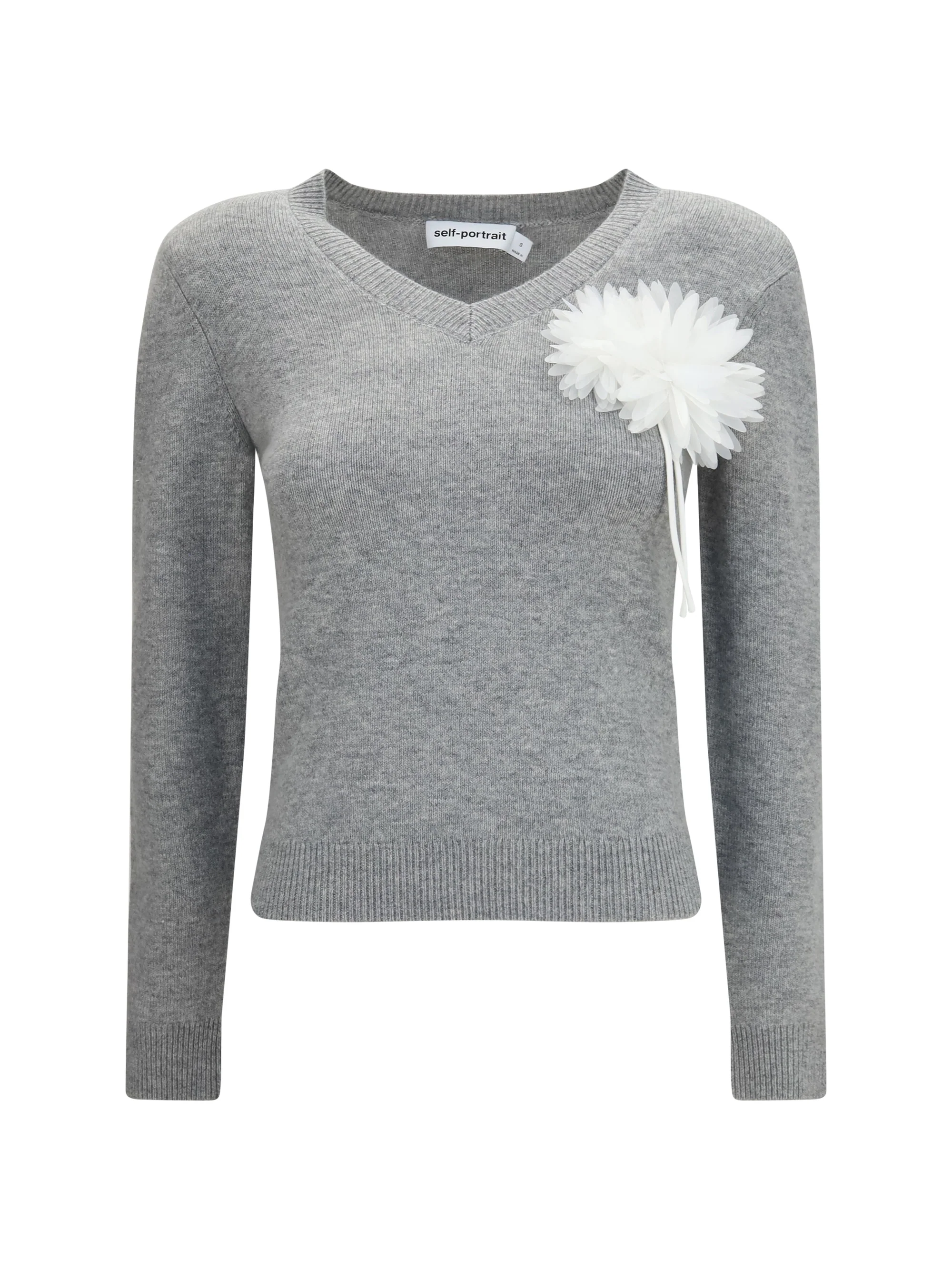 SELF-PORTRAIT L wool and cashmere blend jumper with floral corsage