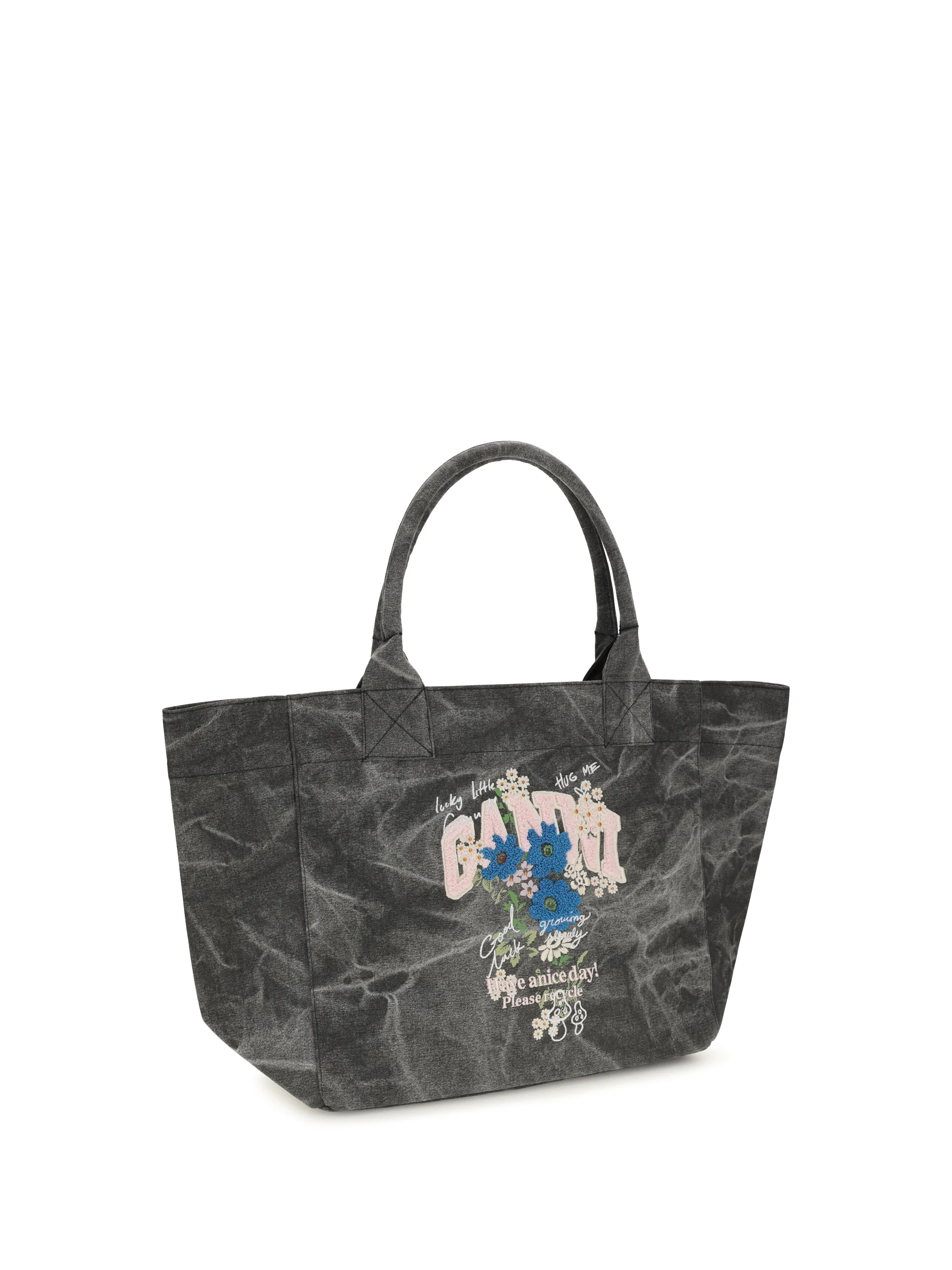 GANNI OS medium trapeze flower-print shopping bag