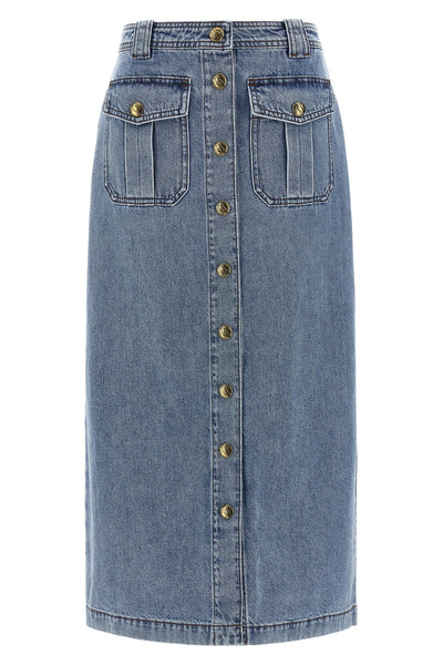 denim pencil cotton midi skirt