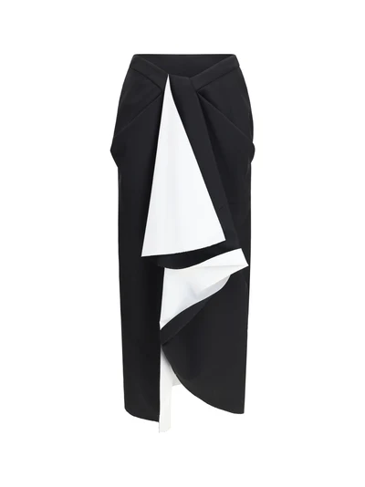 draped midi skirt in double-faced wool and mohair