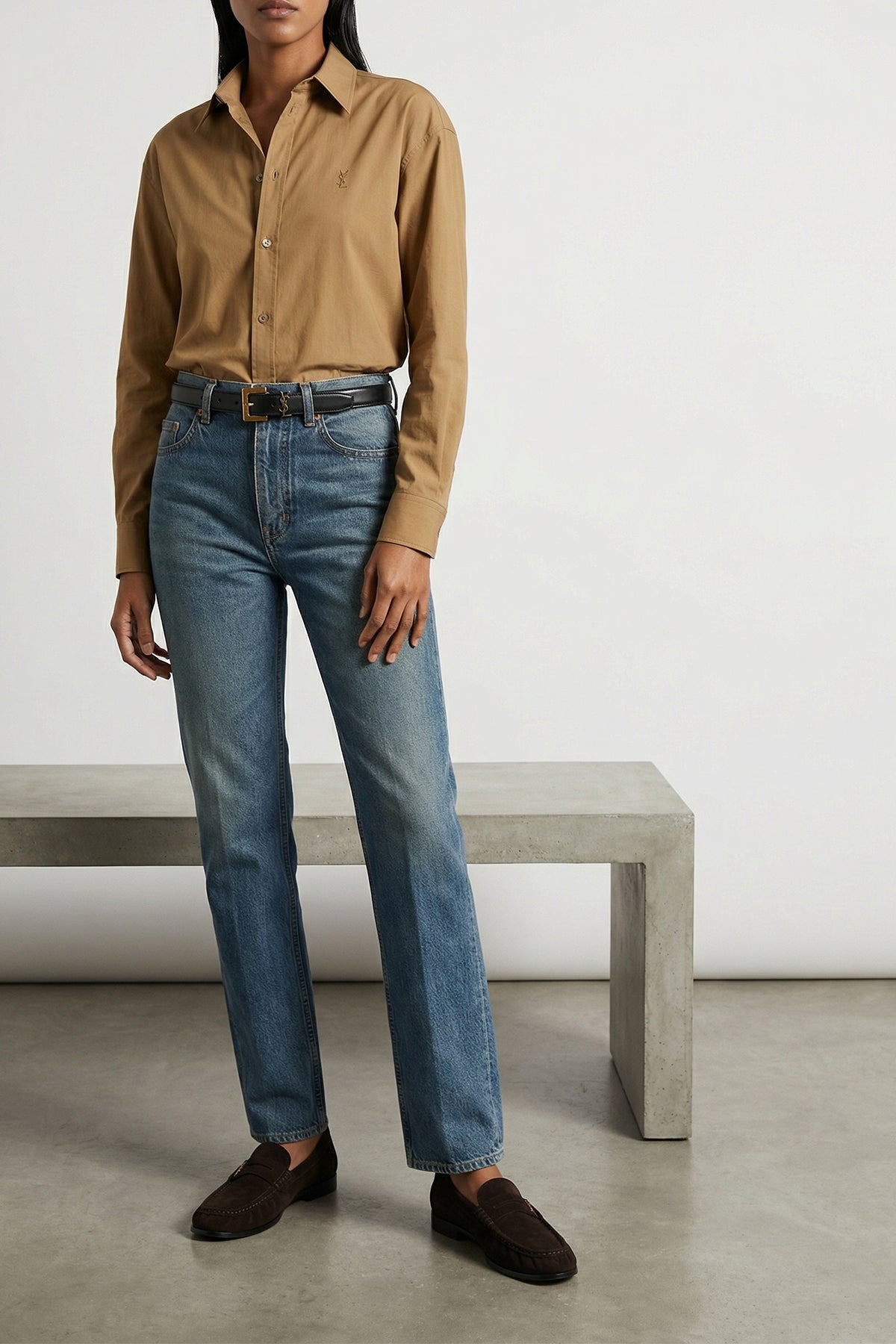 SAINT LAURENT 80 cm cassandre box laque leather belt