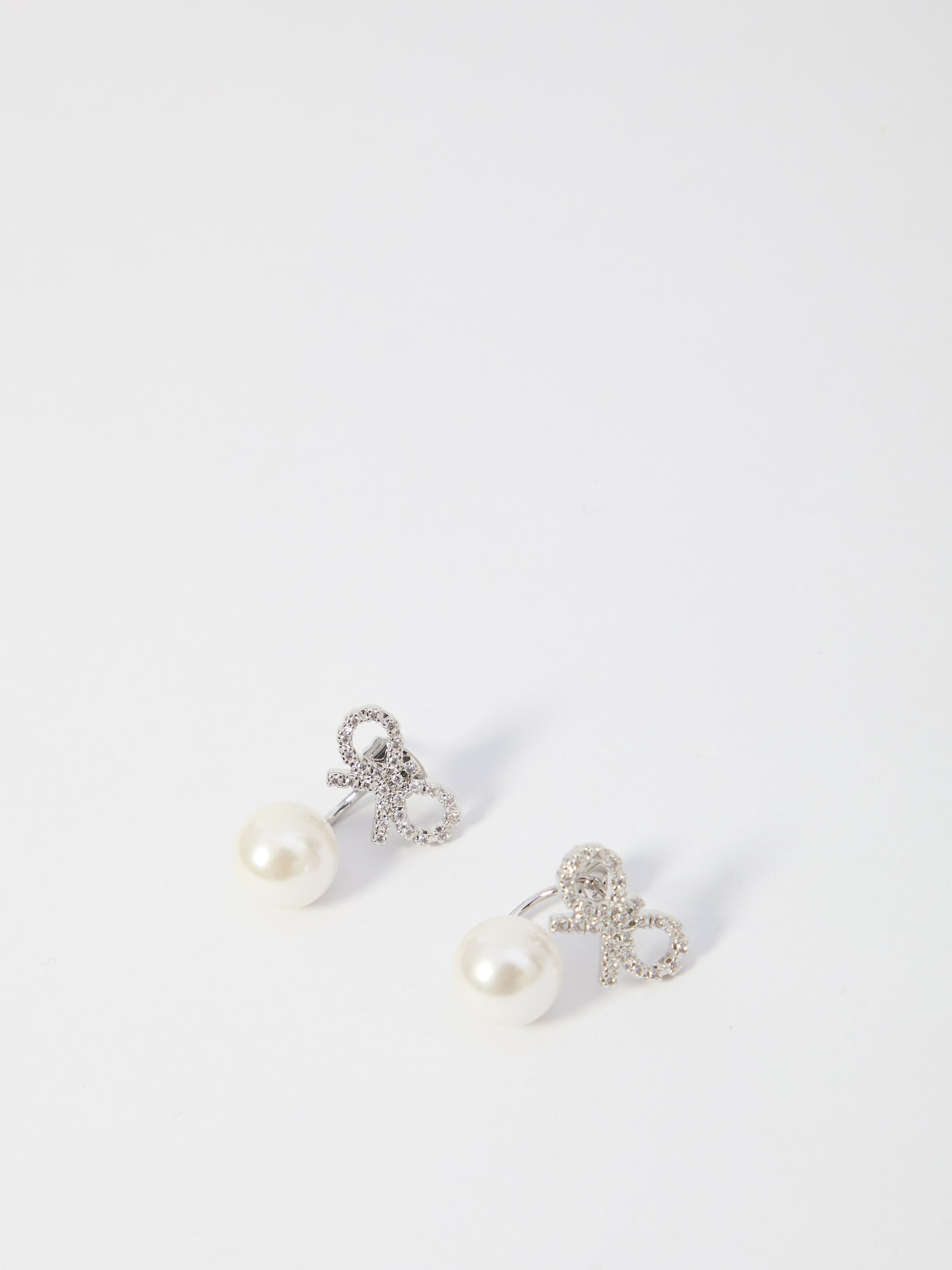 crystal bow pearl earrings
