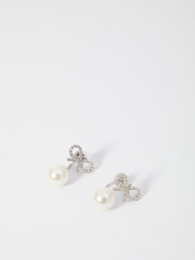 crystal bow pearl earrings