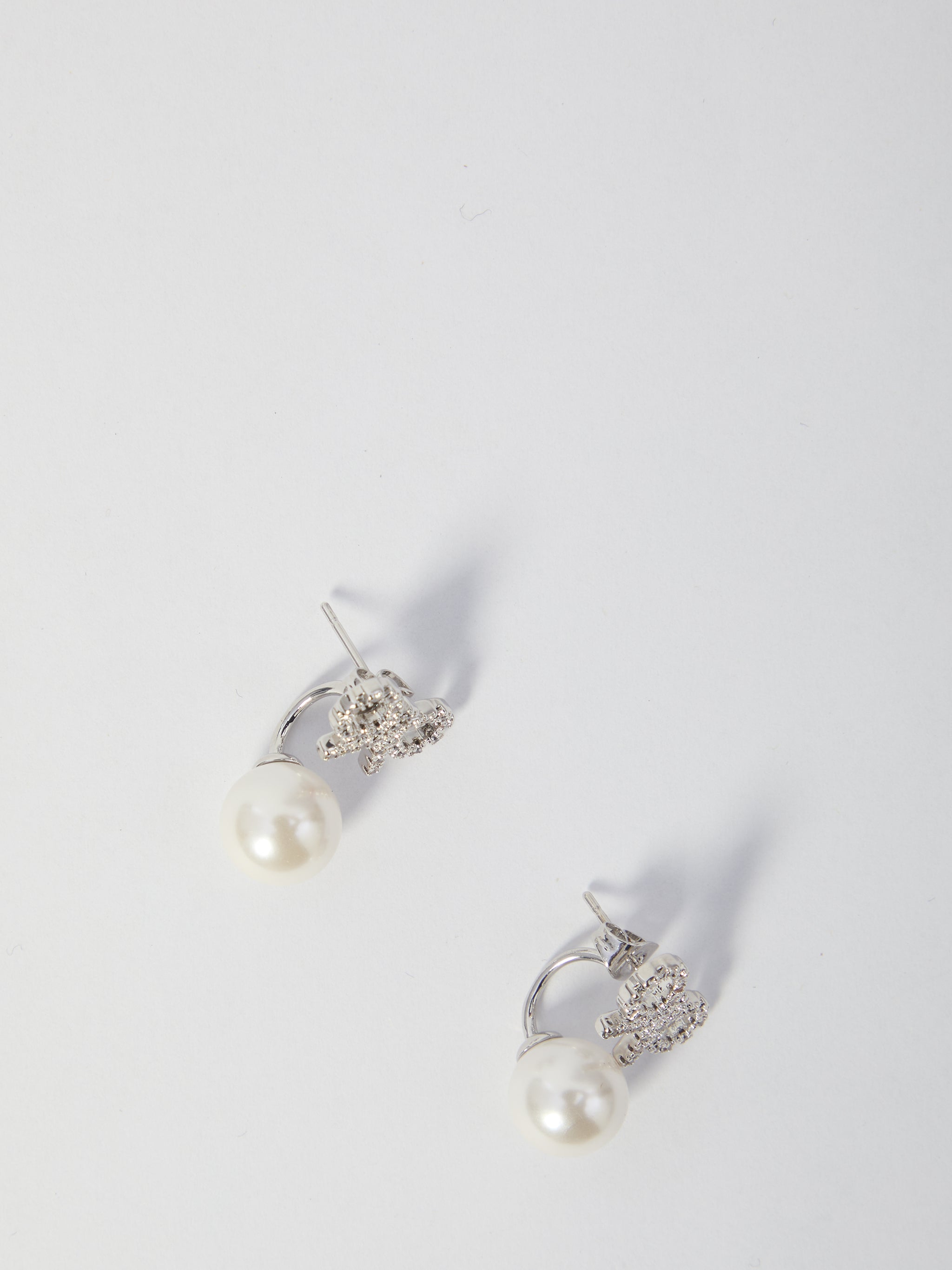 crystal bow pearl earrings