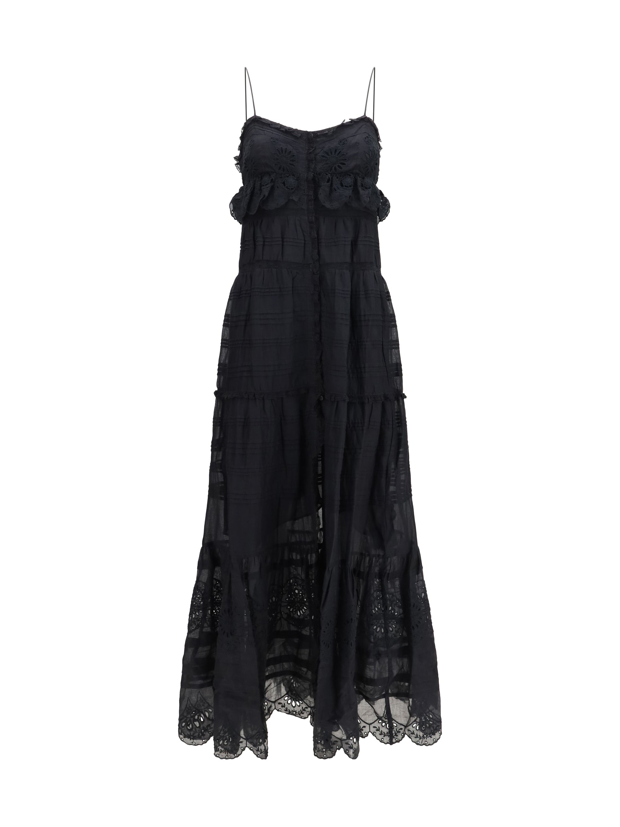 paule long ruffled dress