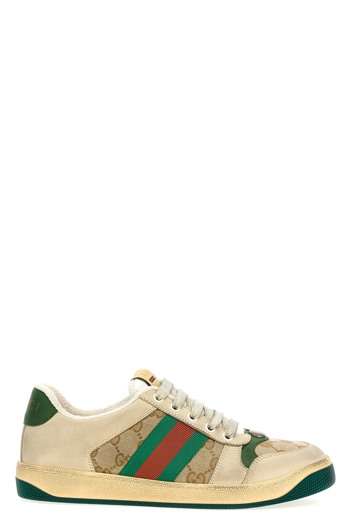 GUCCI 40 white polyester aged effect logo vintage side web tape all over logo insert