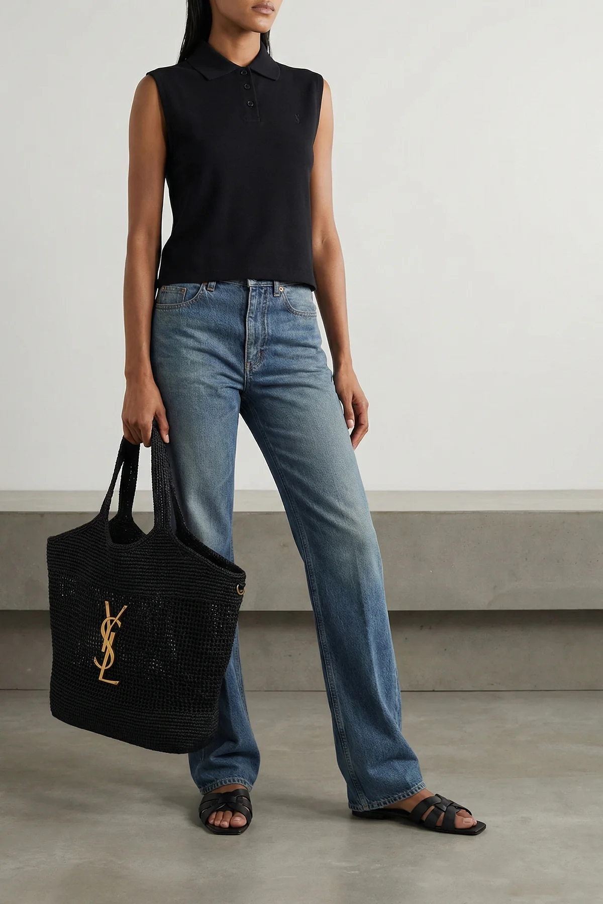 saint laurent tribute nu pieds black sandals in cuir leather