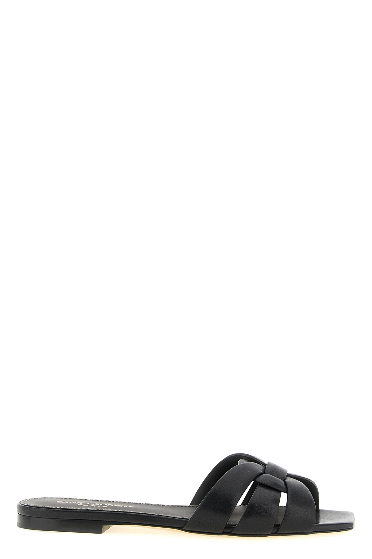 saint laurent tribute nu pieds black sandals in cuir leather