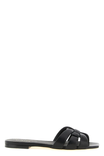 saint laurent tribute nu pieds black sandals in cuir leather