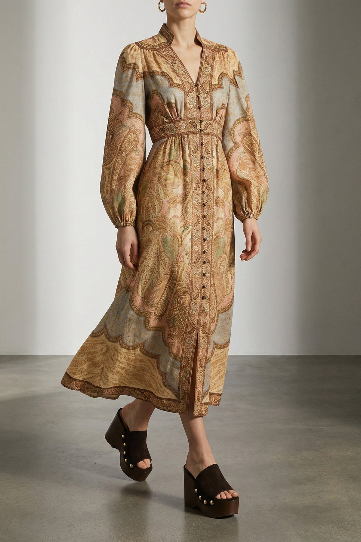 ZIMMERMANN 0.0 tapestry print wanderlust linen midi dress