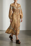 tapestry print wanderlust linen midi dress
