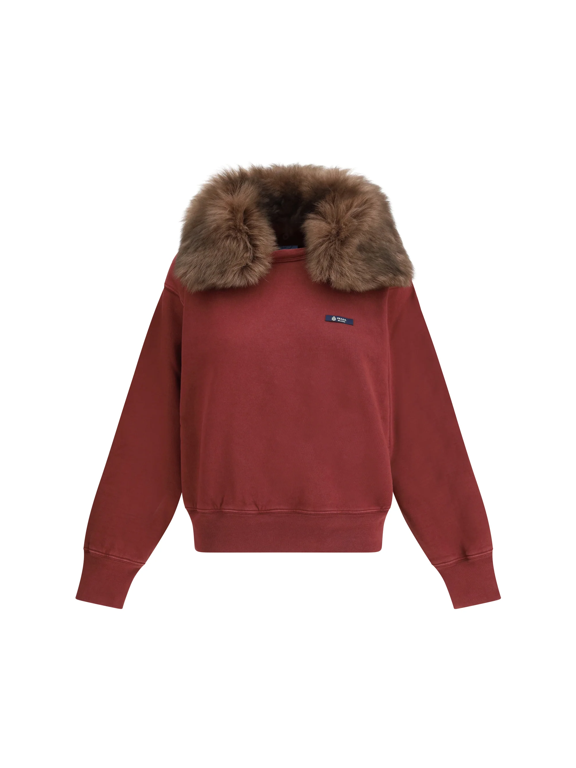 PRADA S sweatshirt with a shearling collar