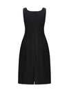 sleeveless dress with a draped neckline