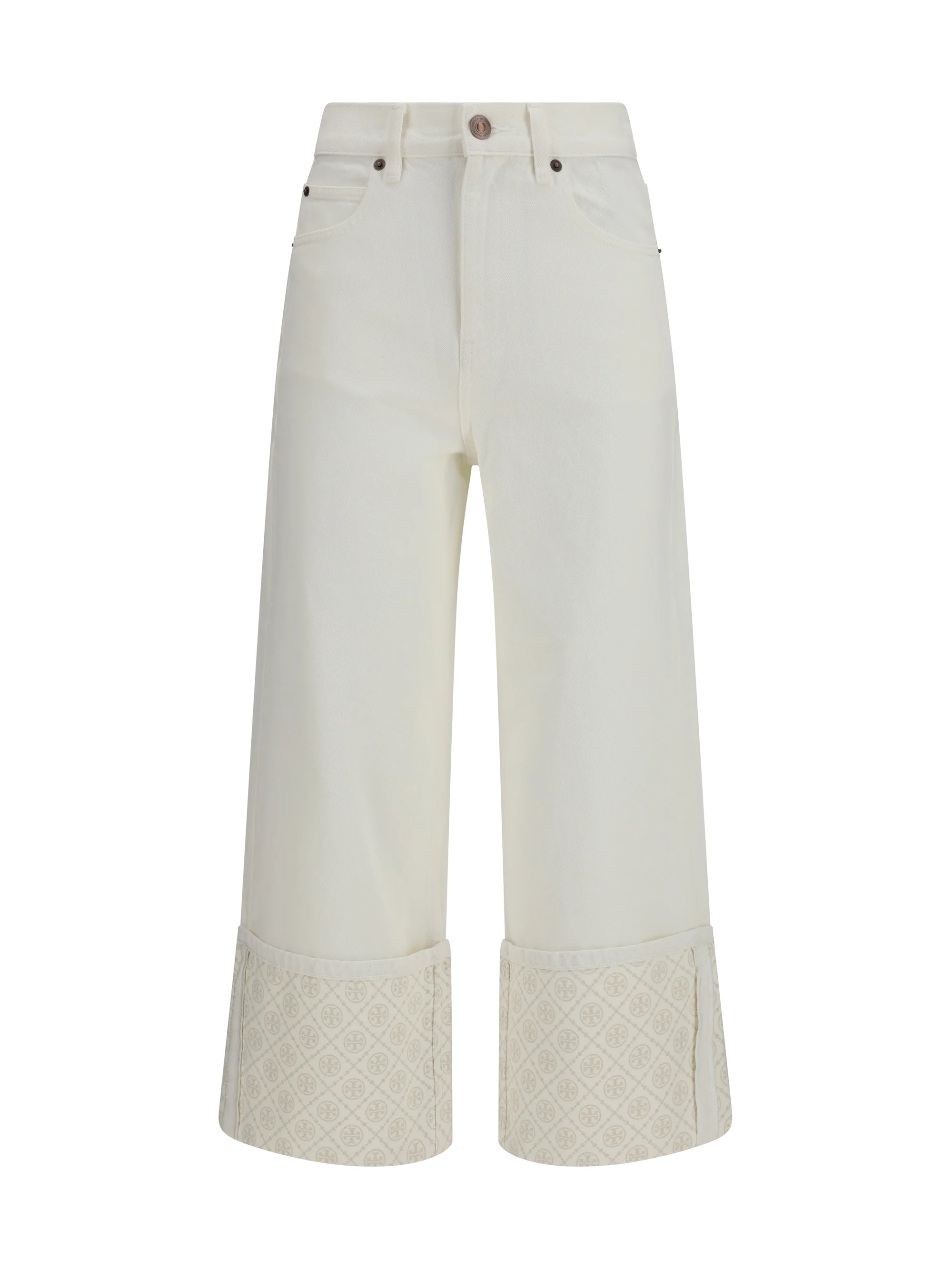 TORY BURCH 27 t monogram contrast cuff straight-leg jeans