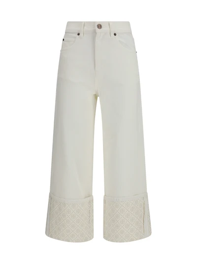 t monogram contrast cuff straight-leg jeans