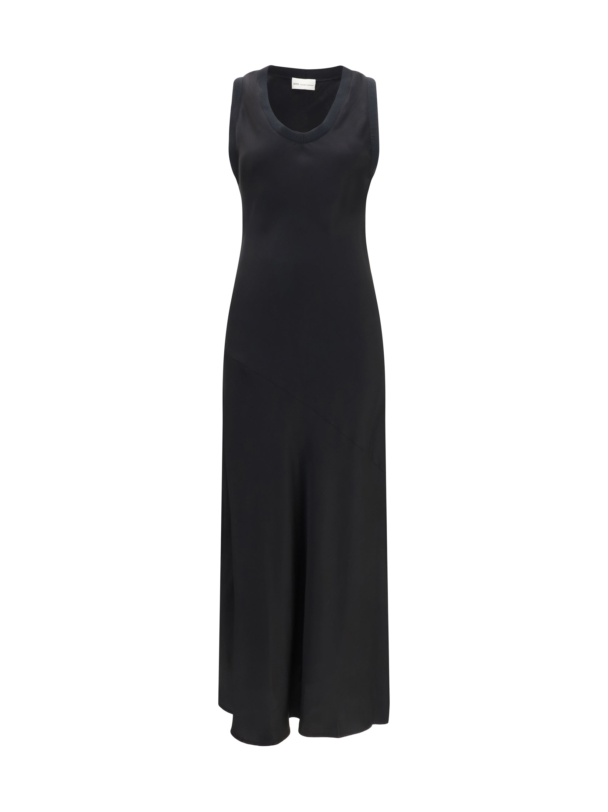 AMI PARIS 34 sleeveless long fluid satin dress 