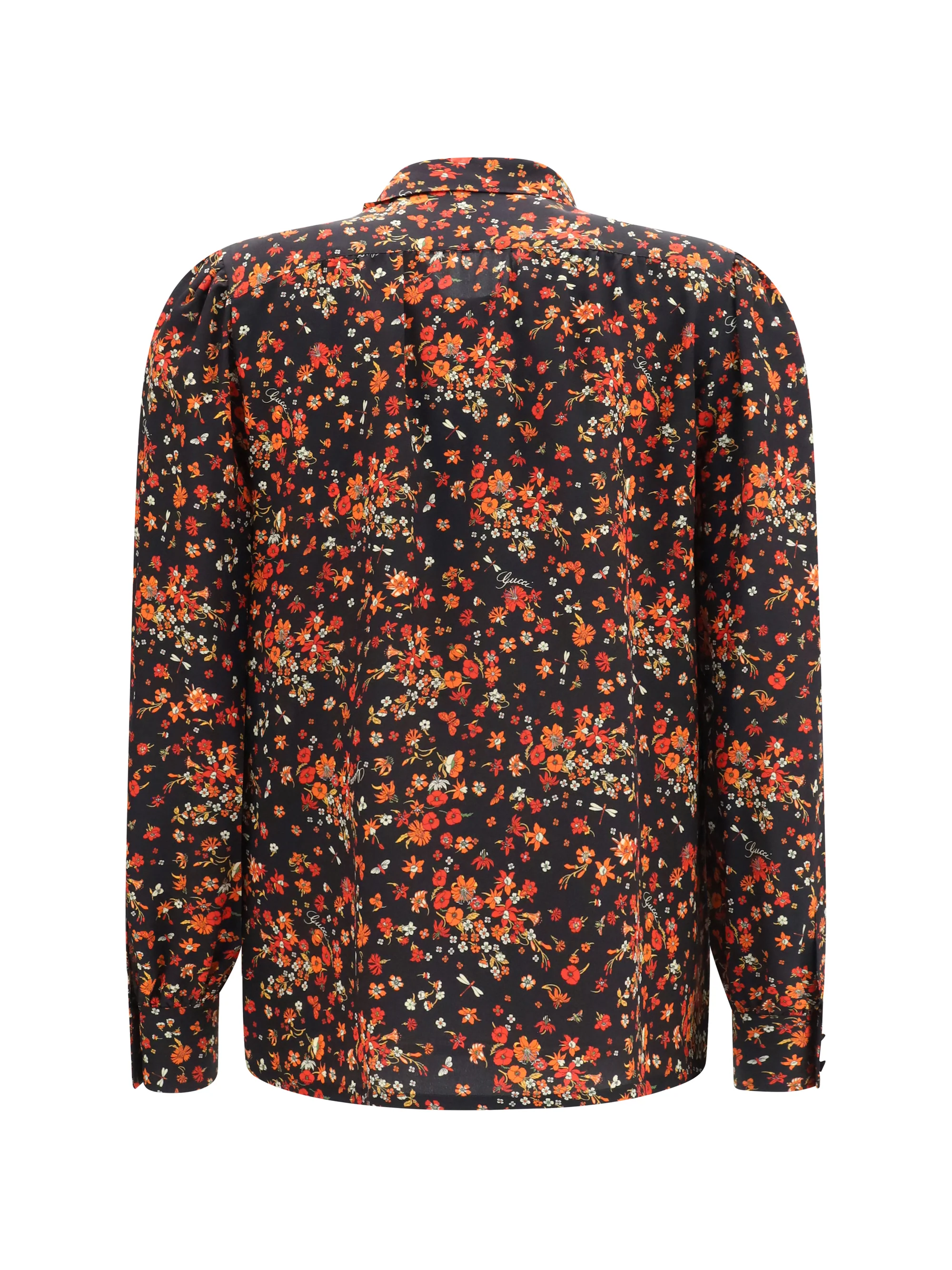 silk flora print shirt with neck bow