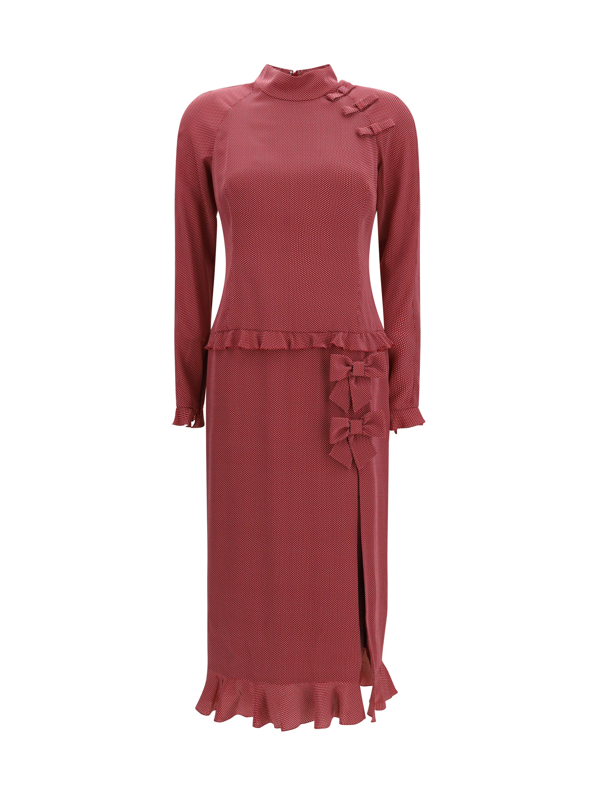 ALESSANDRA RICH 40 silk polka-dot midi dress with appliqué bows