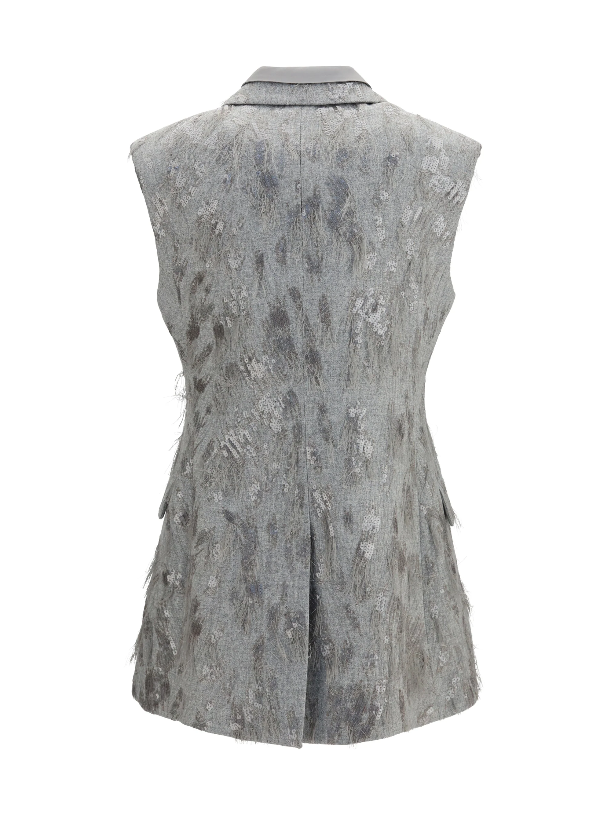 BRUNELLO CUCINELLI 40 gilet in virgin wool and cashmere twill flannel with dazzling lynx embroidery