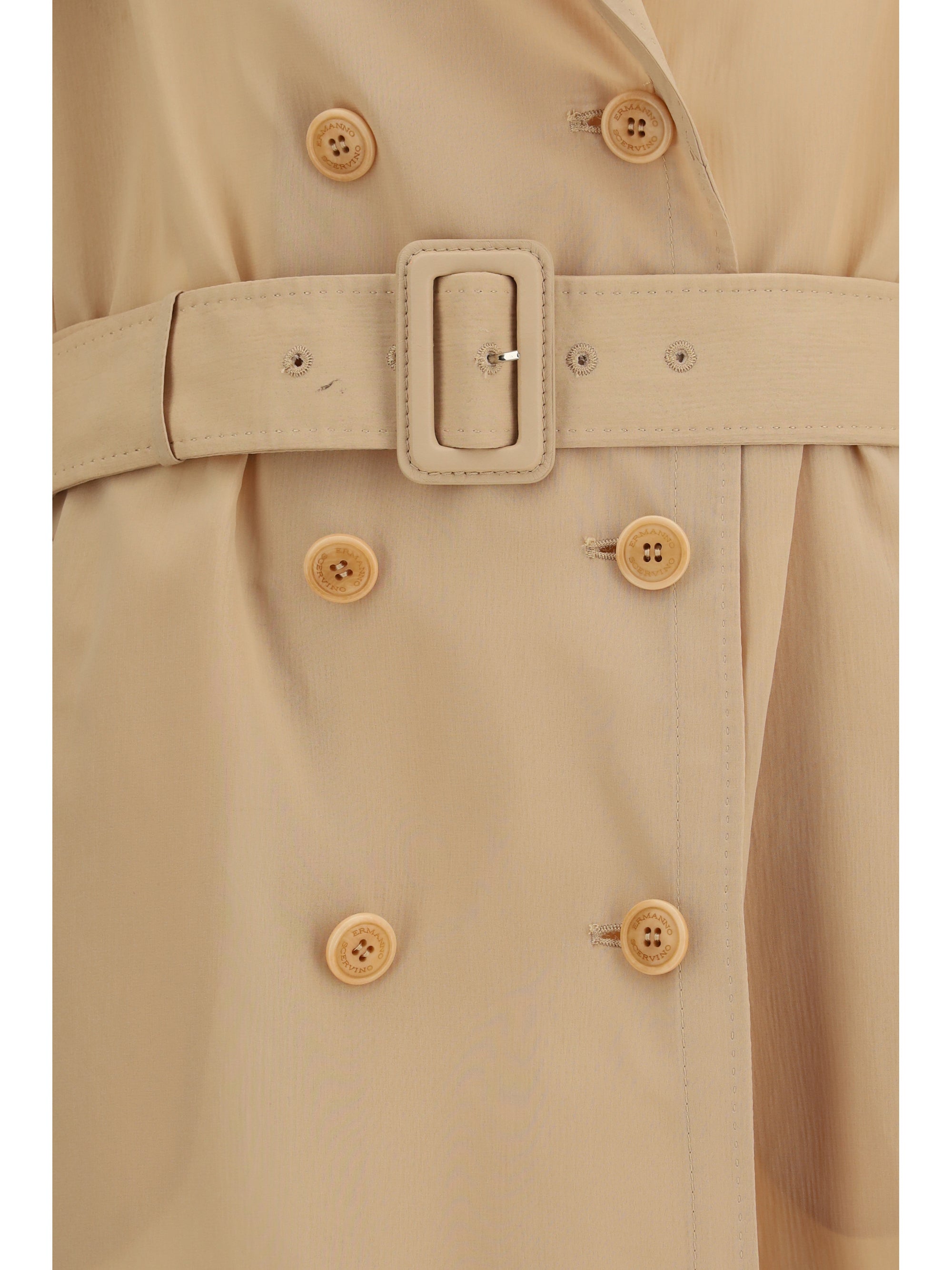 double-breasted trench in georgette bonded with silk chiffon