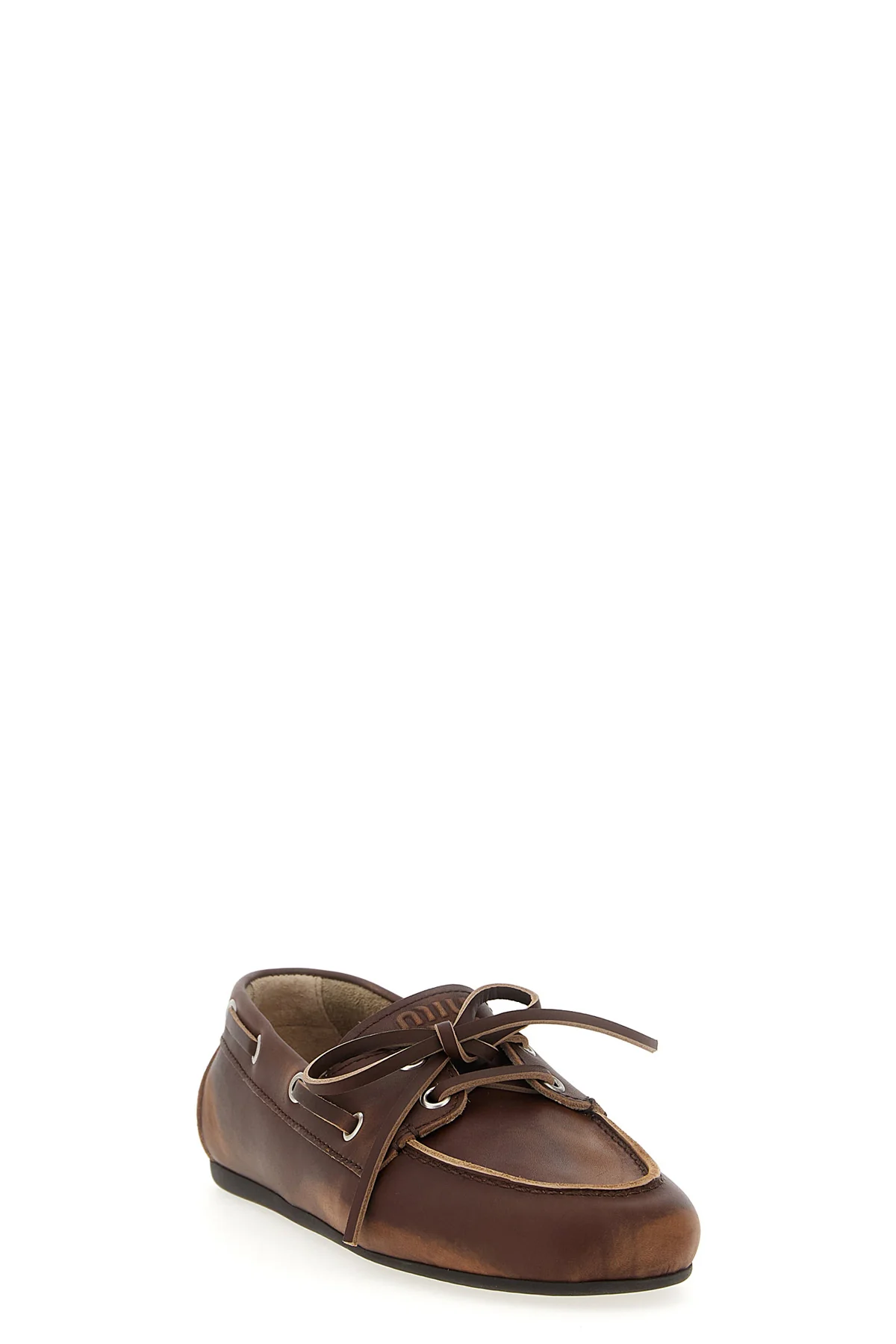 vintage-effect leather boat shoe