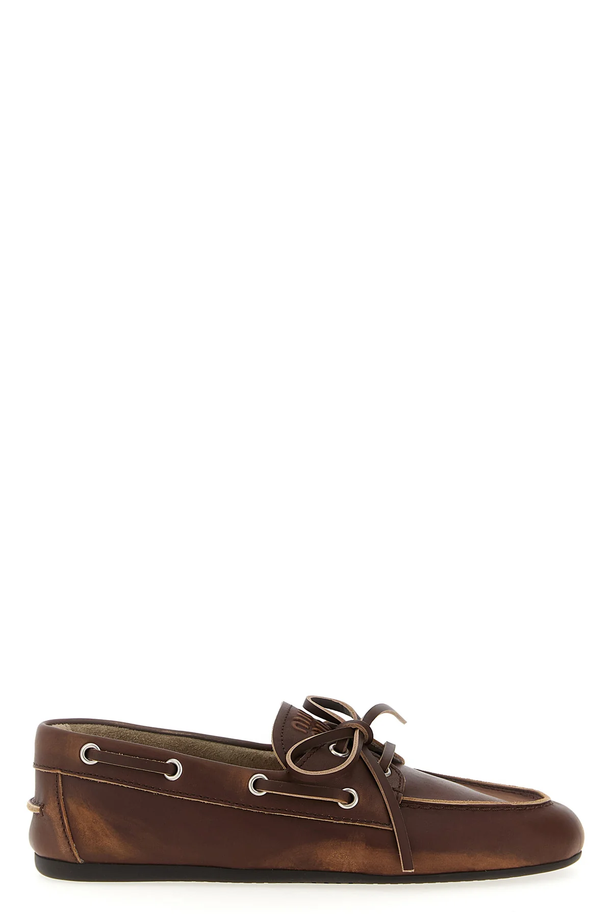 MIU MIU 37 vintage-effect leather boat shoe