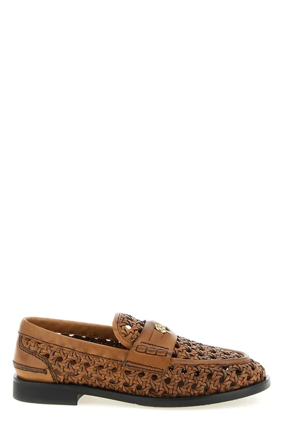 used-effect hand-woven leather loafers